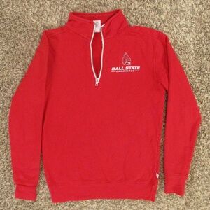 Ball State University Sweatshirt Men's Small Red White 1/4 Zip Fleece Pullover‎